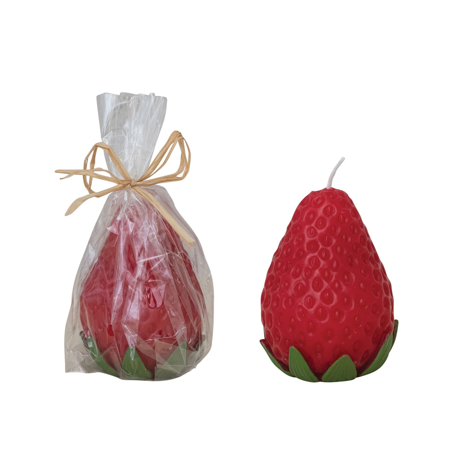 Unscented Strawberry Shaped Candle, Red & Green