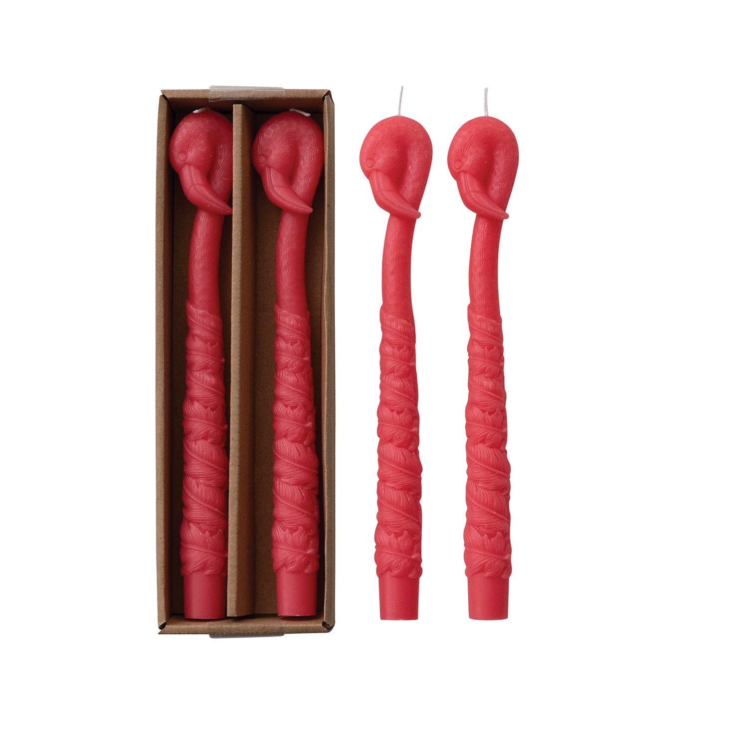 Unscented Flamingo Shaped Taper Candles in Box, Fuchsia Color, Set of 2