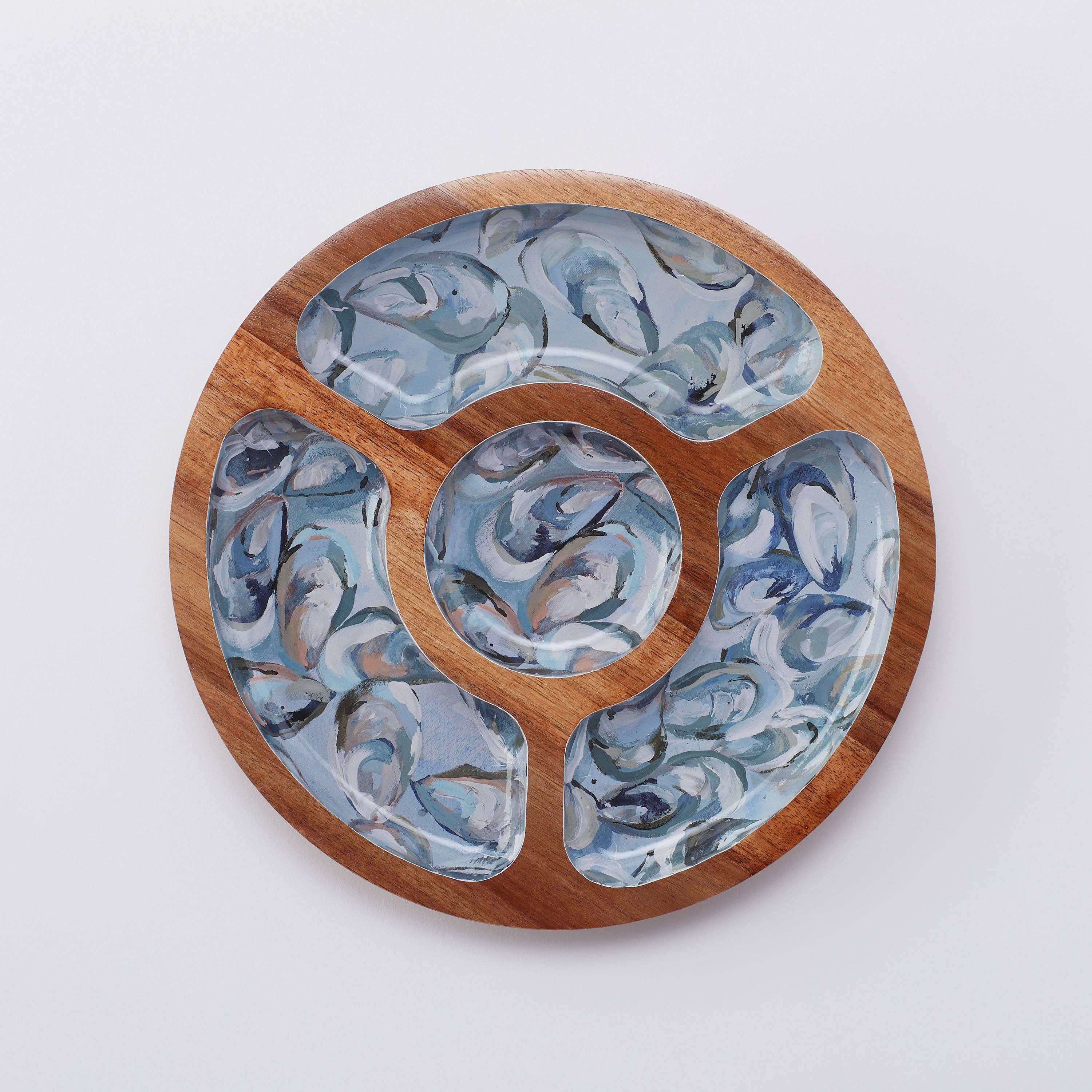 Kim Hovell Collection Oyster Wooden Snack Tray - Pewter Shells