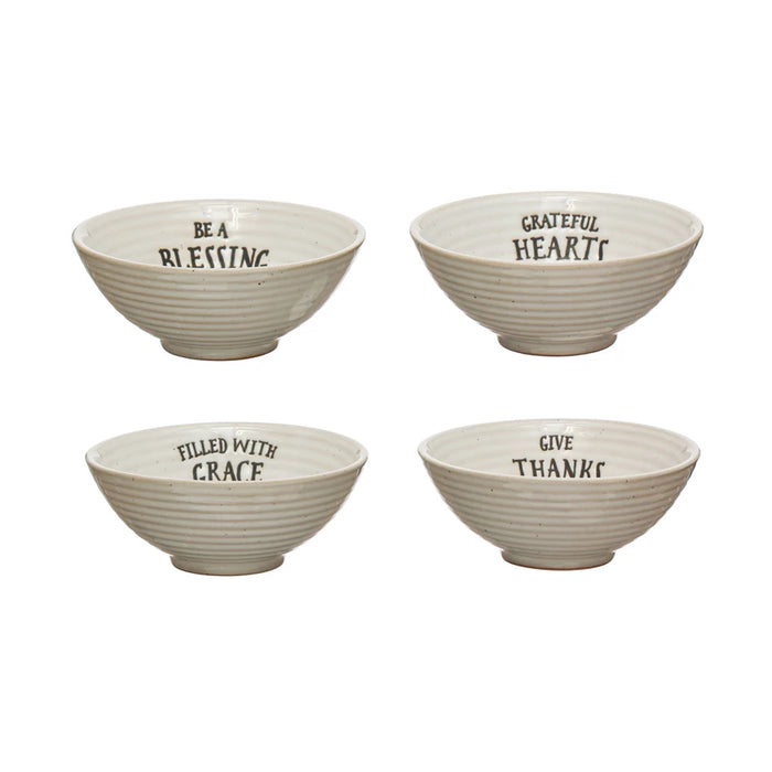 Stoneware Bowl with Stamped Sayings - 4 Styles