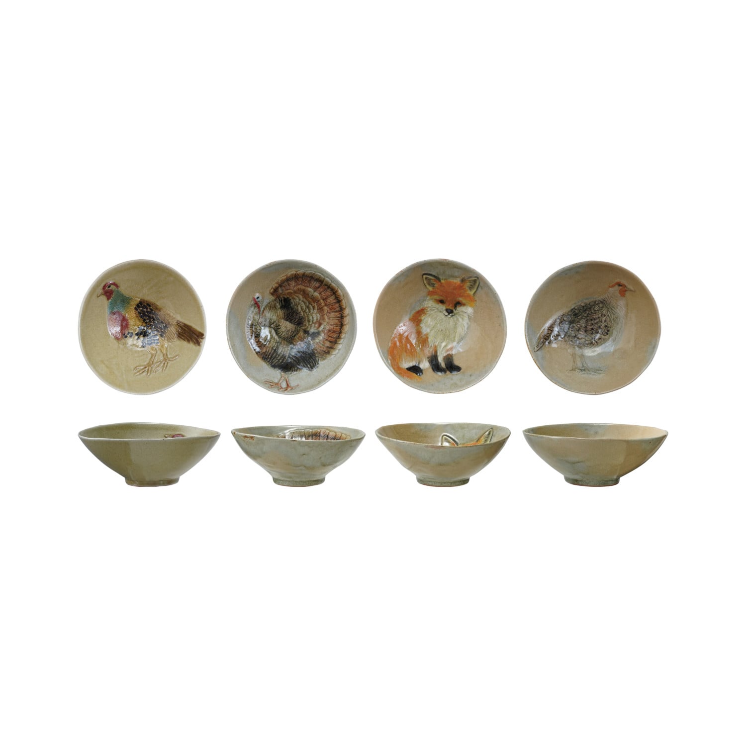 Hand-Painted Stoneware Bowl with Animal, 4 Styles