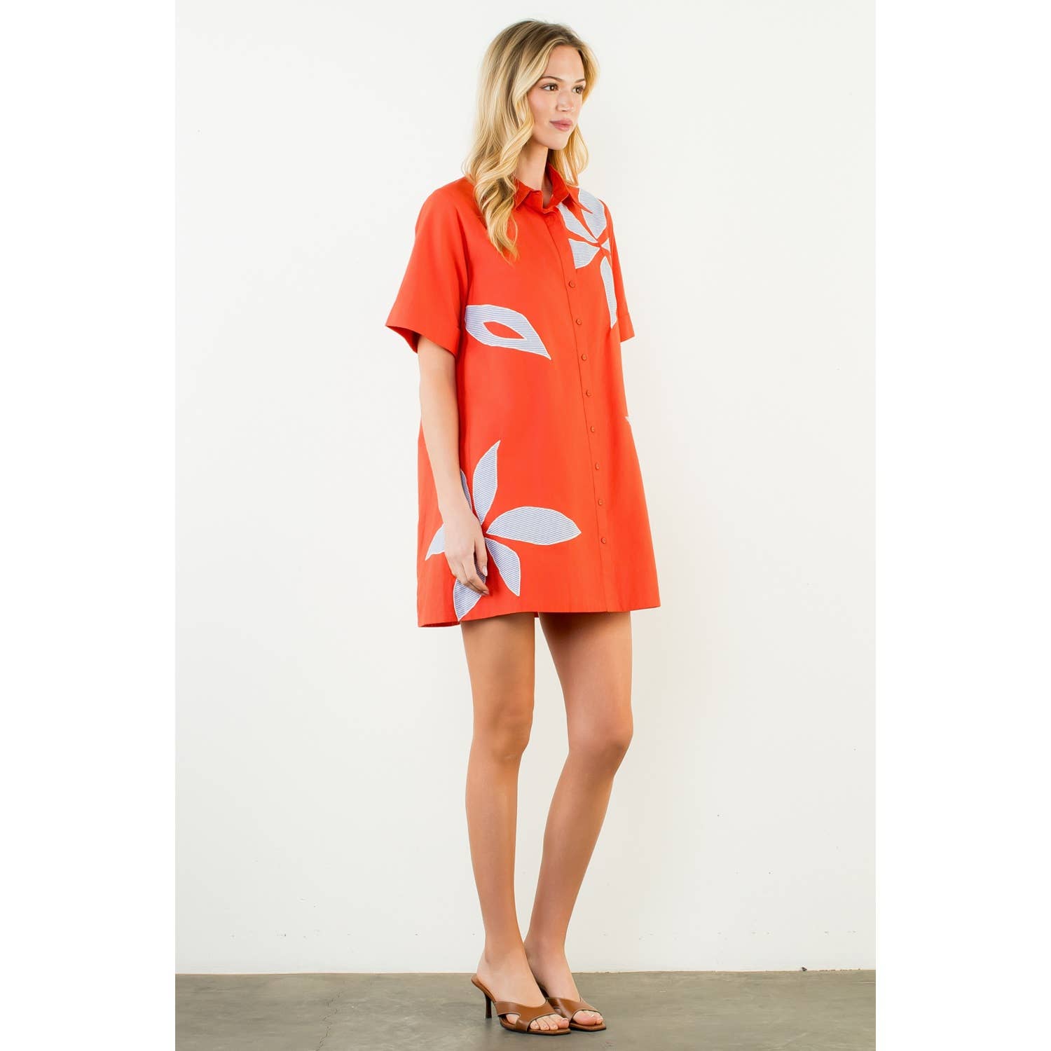 Tia Short Sleeve Floral Embroidery Dress
