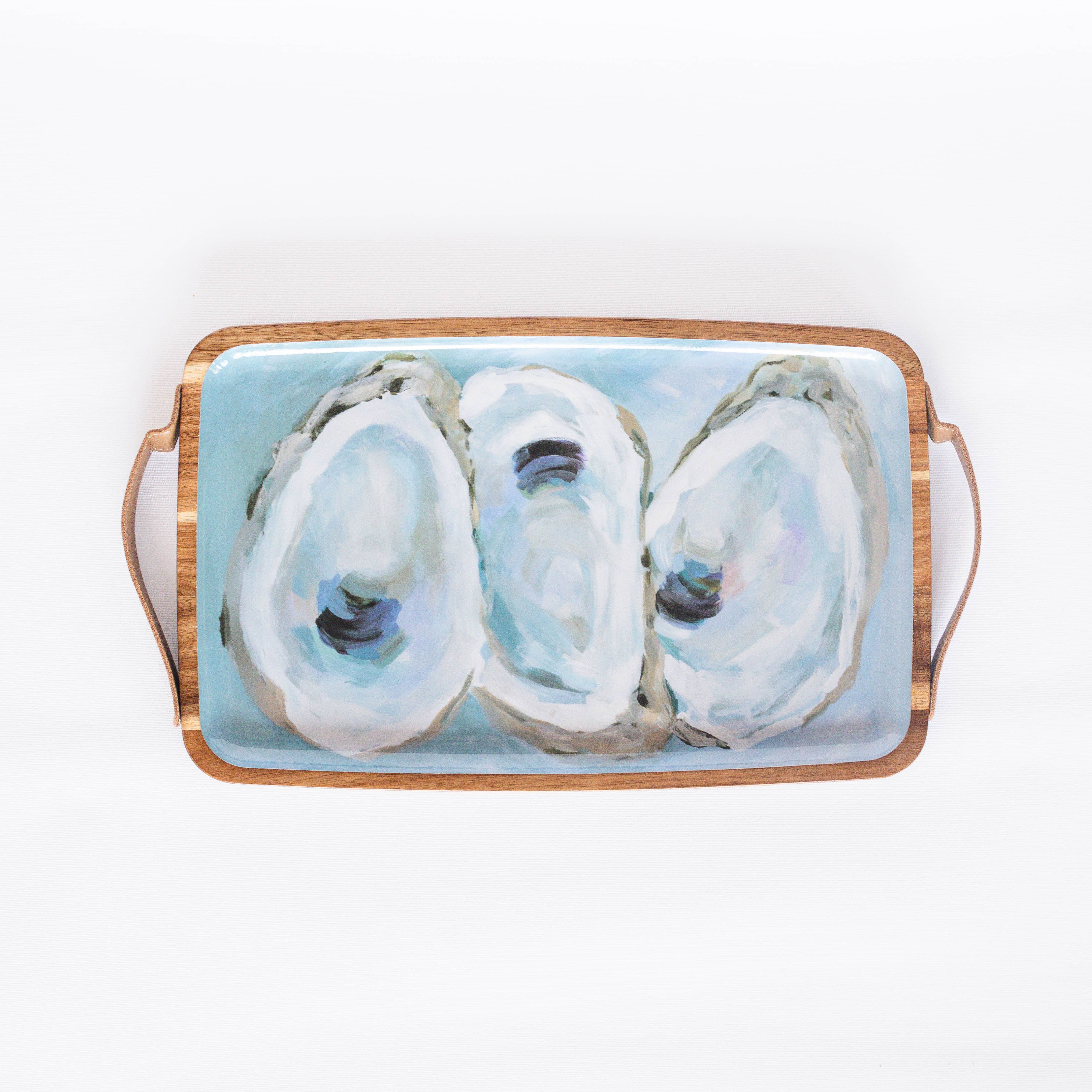 Wooden Serving Tray Rectangle Coastal Oysters by Kim Hovell Art