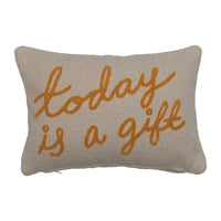 14" x 9" Embroidered Cotton Lumbar Pillow "Today is a Gift"