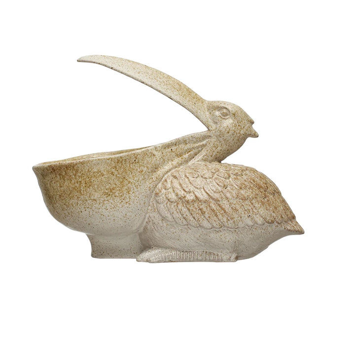 Stoneware Pelican Planter/Container, Reactive Glaze, Brown
