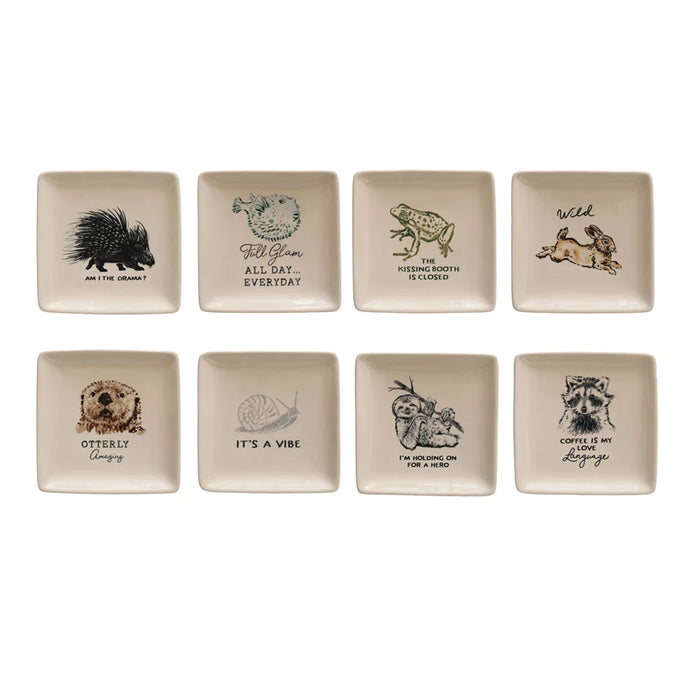Stoneware Dish w/ Animal & Saying, 8 Styles