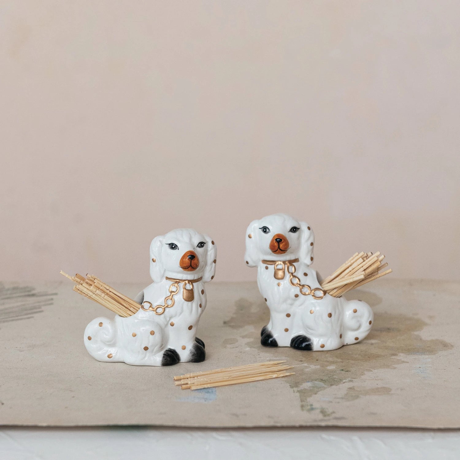 Ceramic Staffordshire Dog Shaped Toothpick Holder, 2 Styles