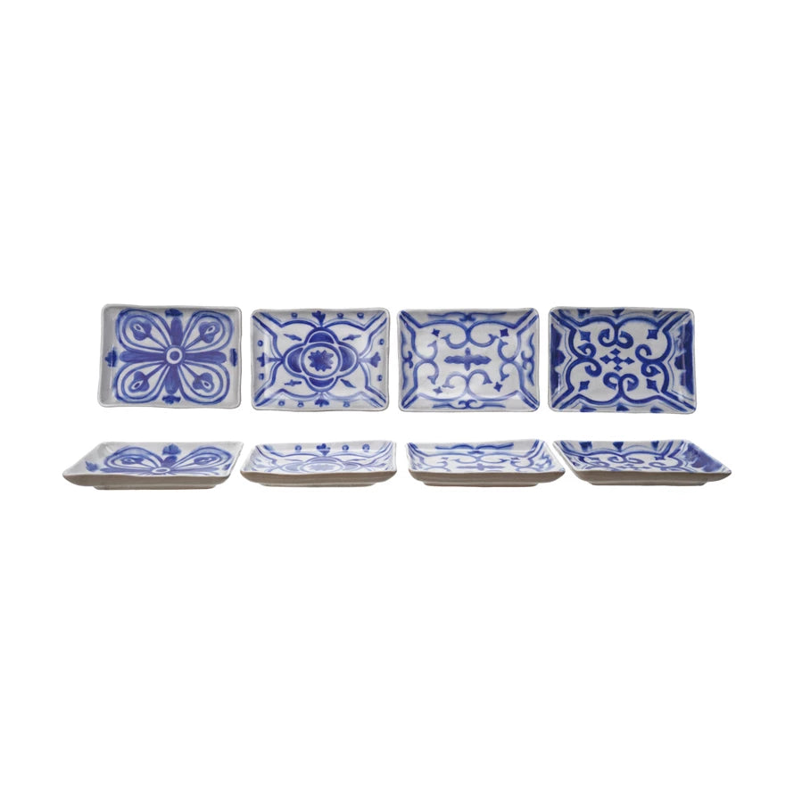 Blue and White Hand-Painted Stoneware Plate, 4 Styles