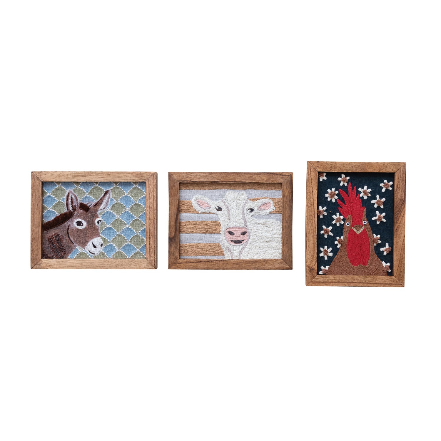 Wood Framed Cotton Embroidered Wall Décor, 3 Styles ©