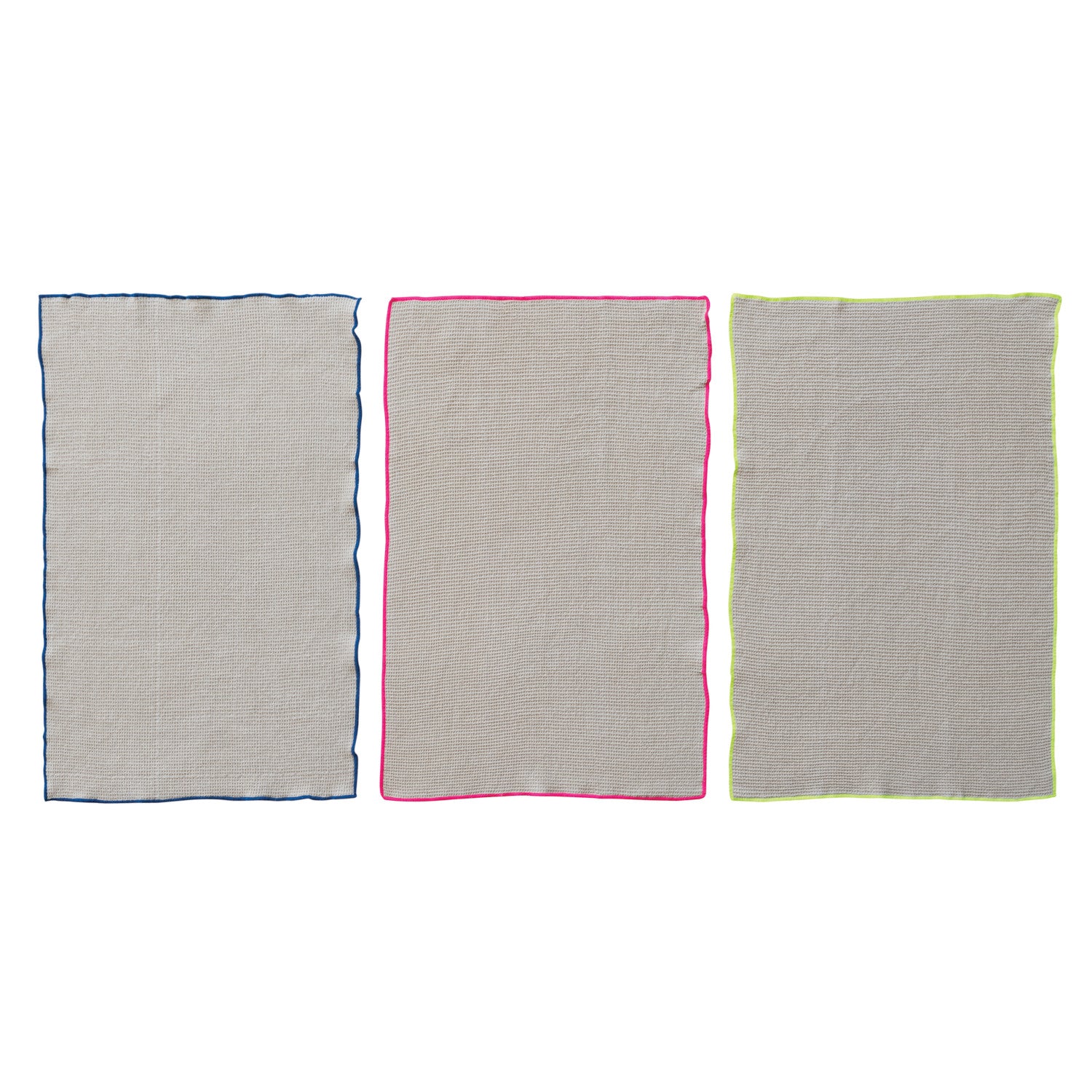 Cotton Blend Waffle Weave Tea Towel with Neon Trim, 3 Colors