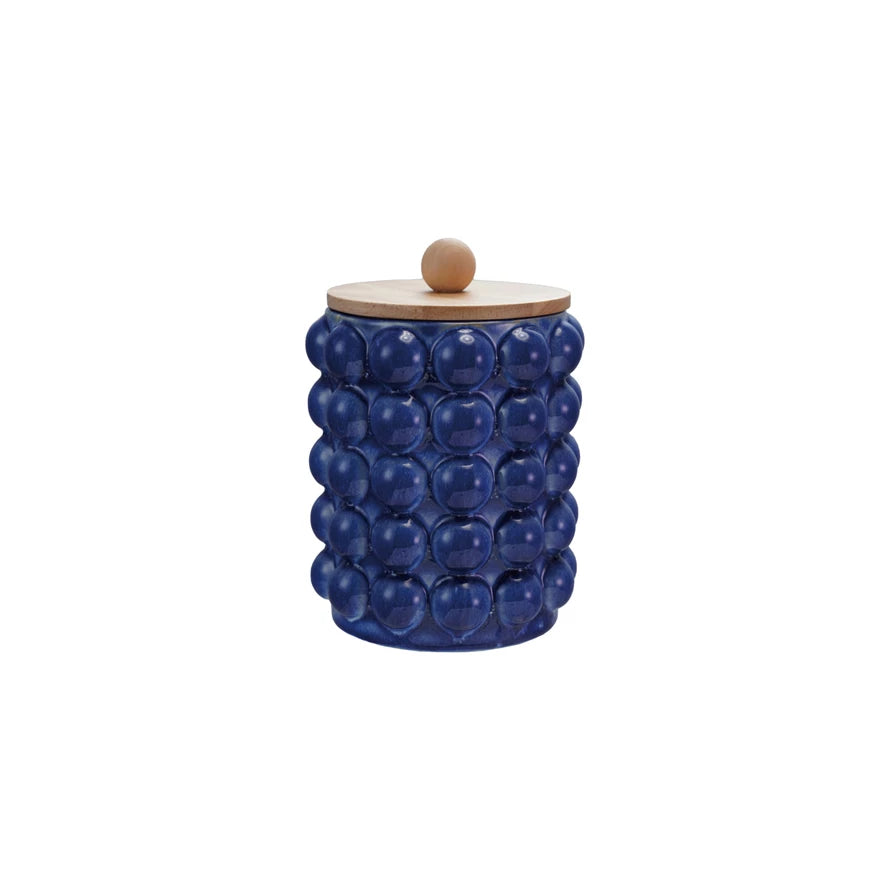 Stoneware Canisters with Raised Dots & Wood Lids