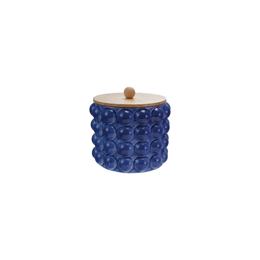 Stoneware Canisters with Raised Dots & Wood Lids