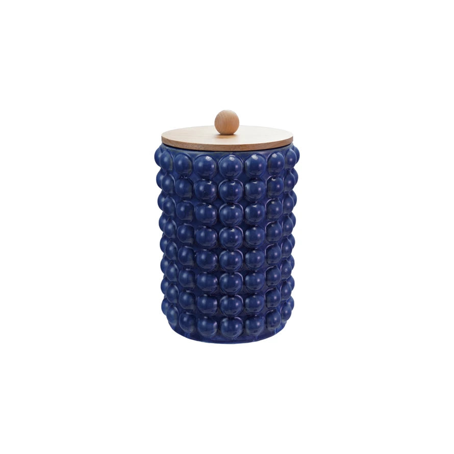 Stoneware Canisters with Raised Dots & Wood Lids