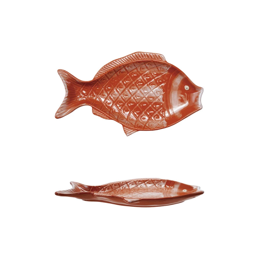 Stoneware Fish Shaped Plate, Reactive Glaze