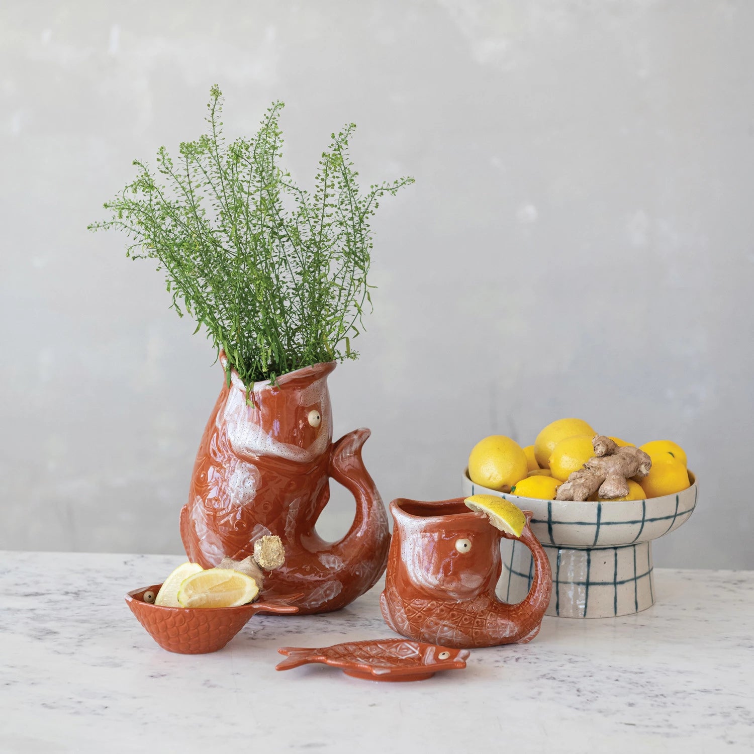 Stoneware Fish Shaped Plate, Reactive Glaze