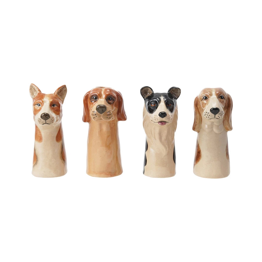 Hand-Painted Stoneware Dog Vase, 4 Styles
