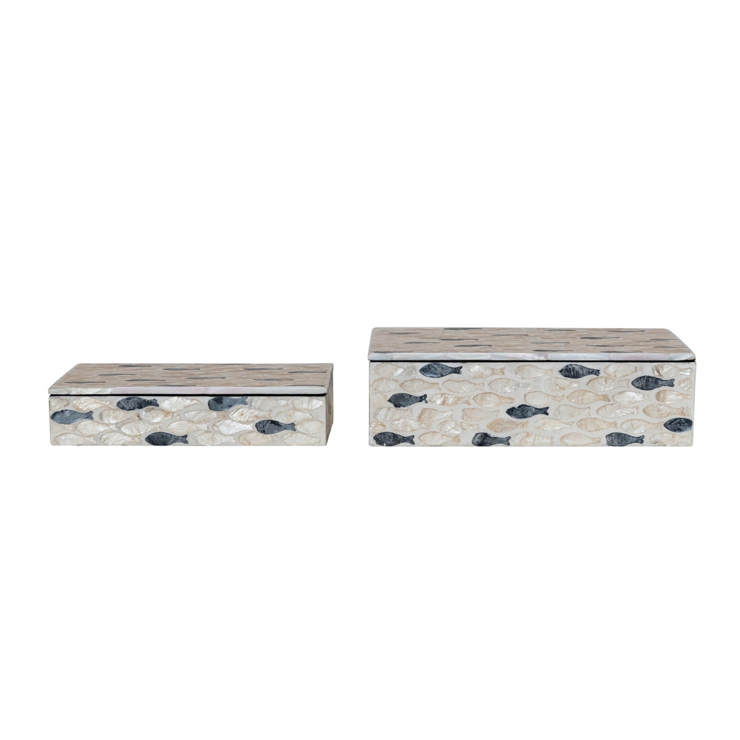 MDF & Capiz Boxes w/ Inlaid Fish, Set of 2