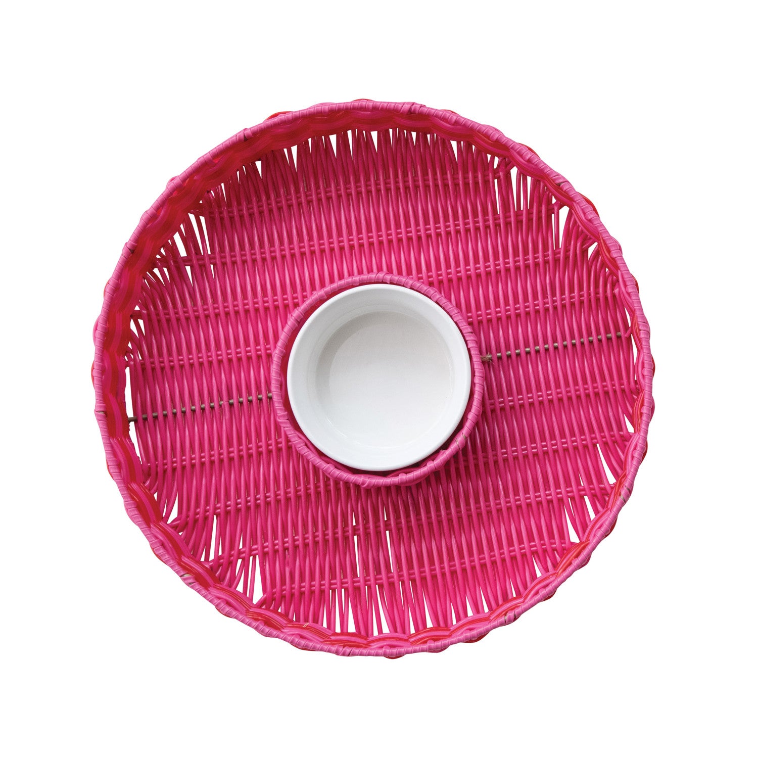 Woven Plastic Chip & Dip Basket w/ 18 oz. Removable White Ceramic Bowl, Set of 2