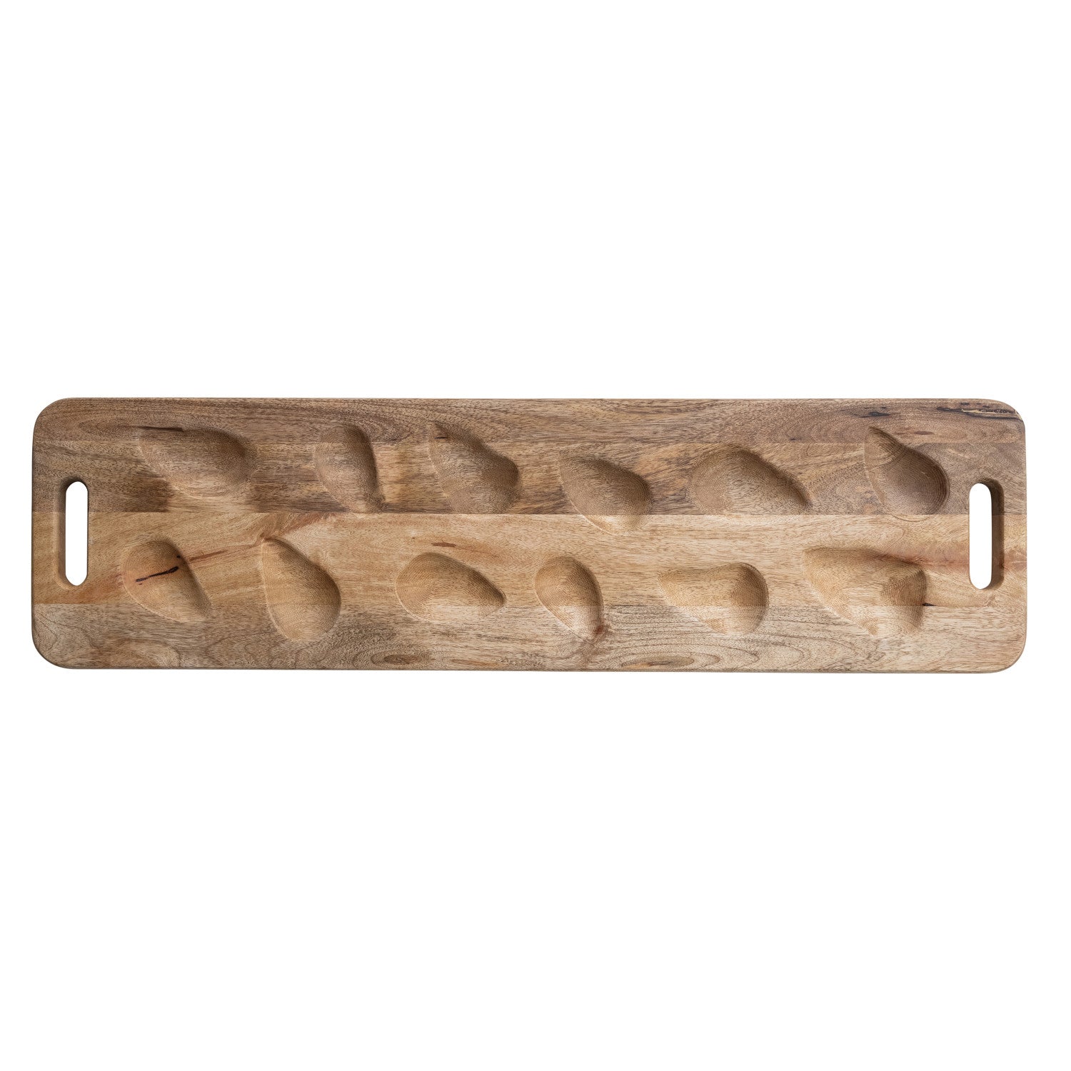 Mango Wood Oyster Serving Board w/ Handles, Natural (Holds 12 Oysters)