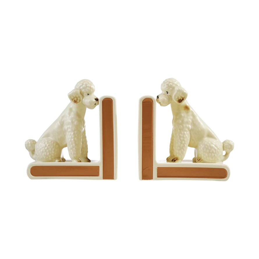 Hand-Painted Stoneware Vintage Reproduction Poodle Bookends, Set of 2