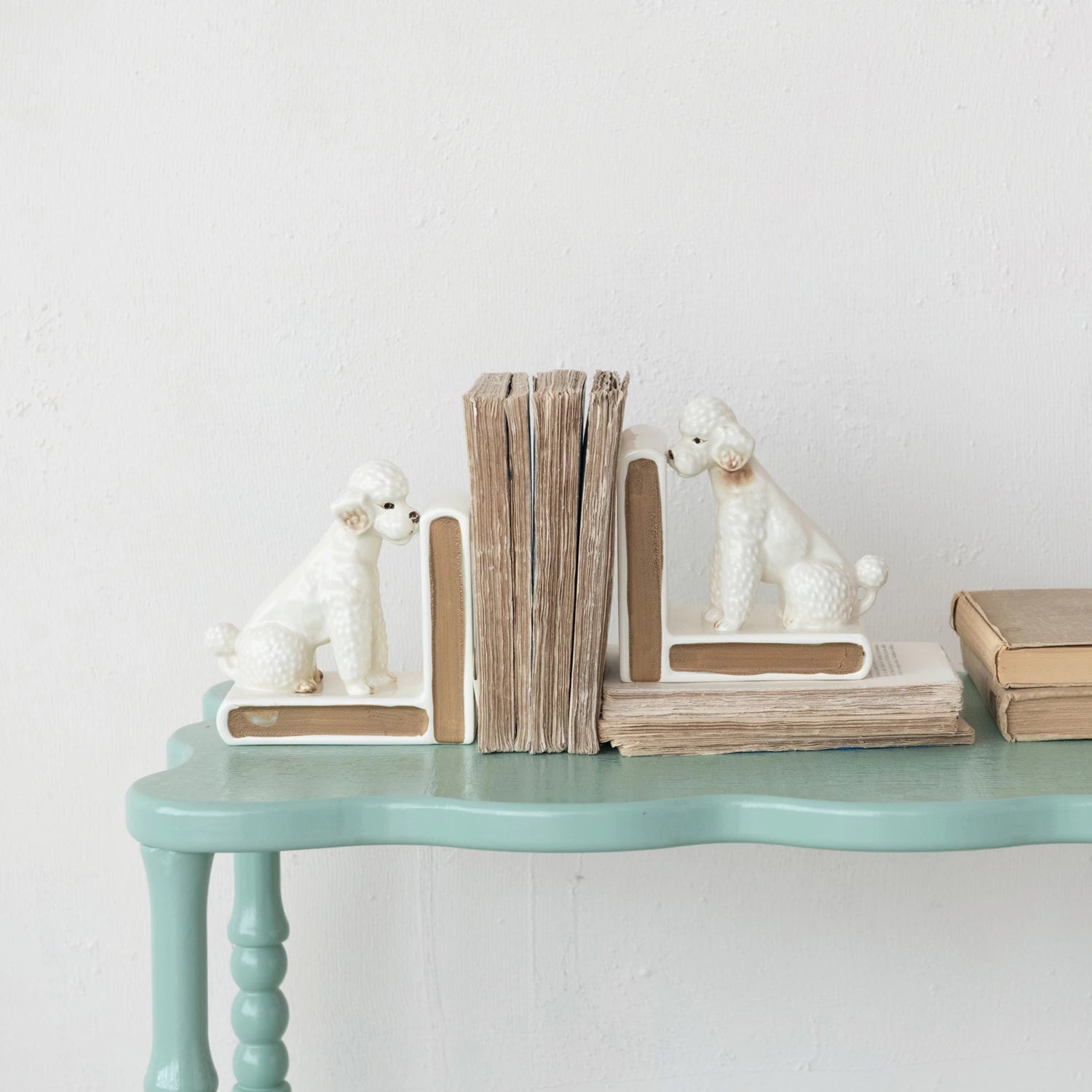 Hand-Painted Stoneware Vintage Reproduction Poodle Bookends, Set of 2
