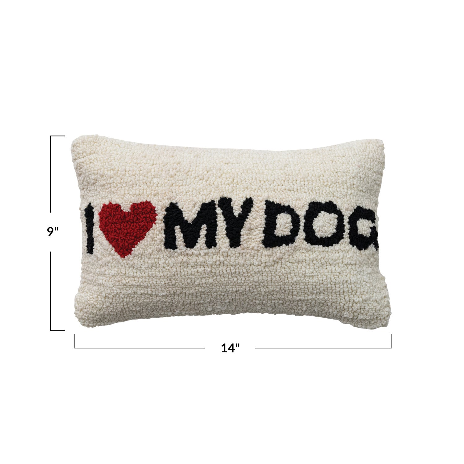 Cotton Blend Tufted Lumbar Pillow “I ♥ My Dog”, Natural, Black & Red - view 3 of 3