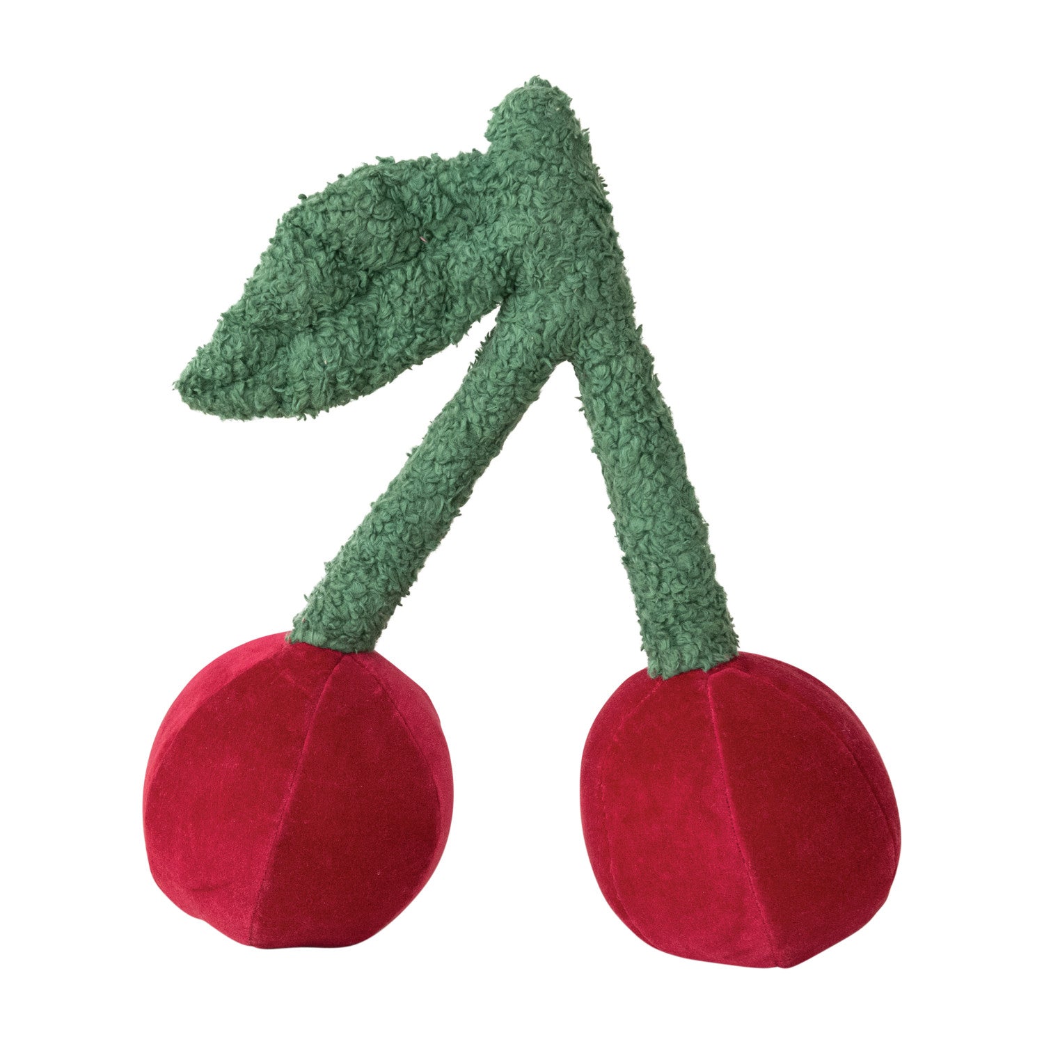 Cotton Velvet Cherry Shaped Pillow w/ Faux Sherpa Stem, Red & Green