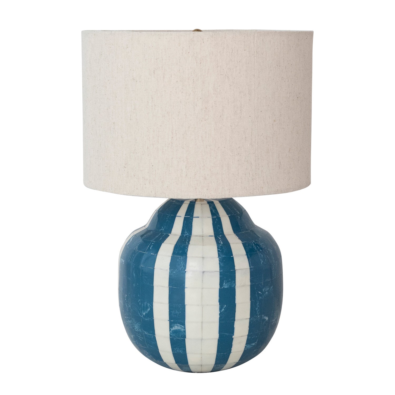Marbled Inlaid Resin Table Lamp with Stripes & Linen Shade