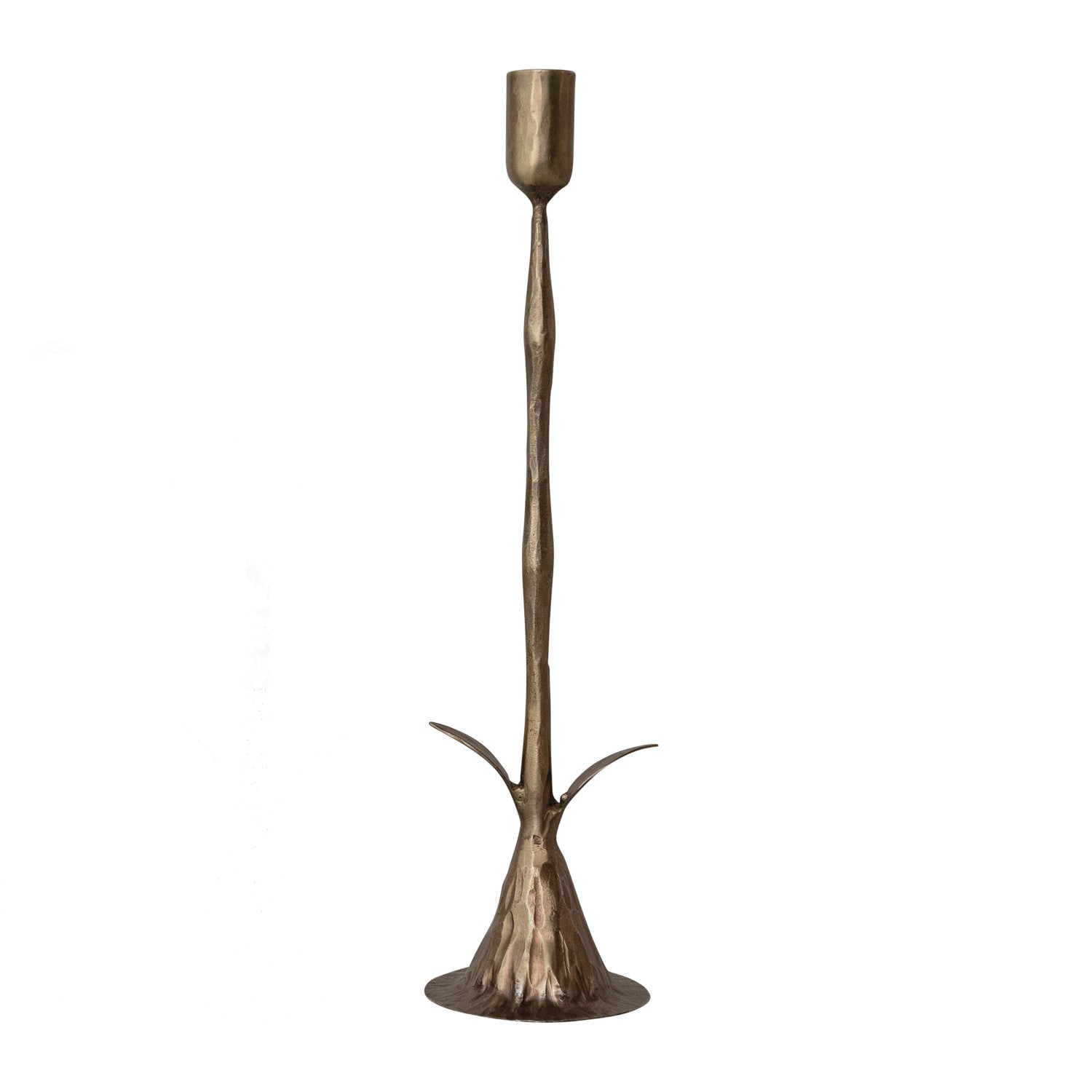 Hand-Forged Metal Stem Shaped Taper Holder, Antique Brass Finish