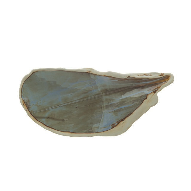 Handmade Stoneware Oyster Shell Shaped Platter, Green