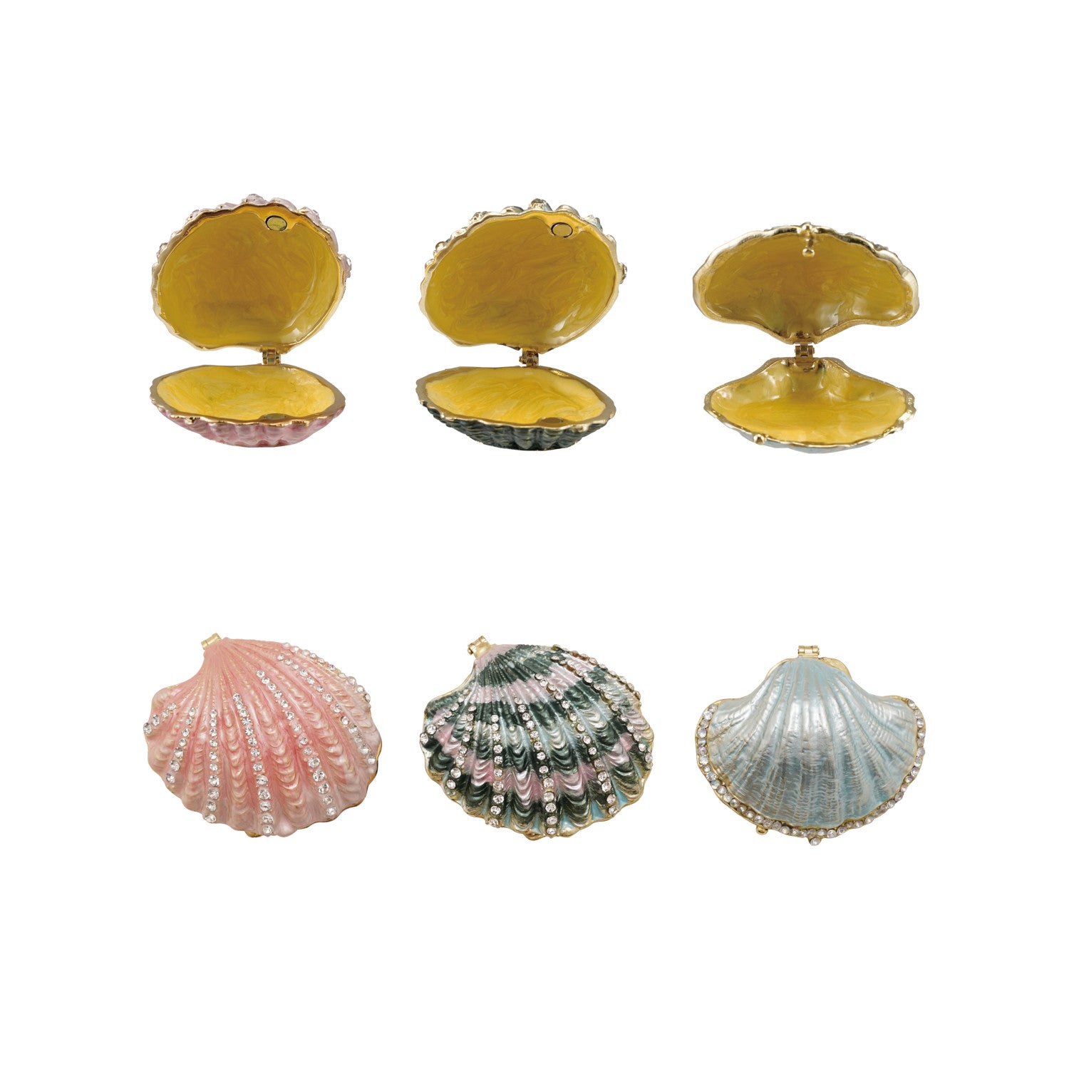 Enameled Metal Shell Shaped Trinket Box with Jewels, 3 Styles