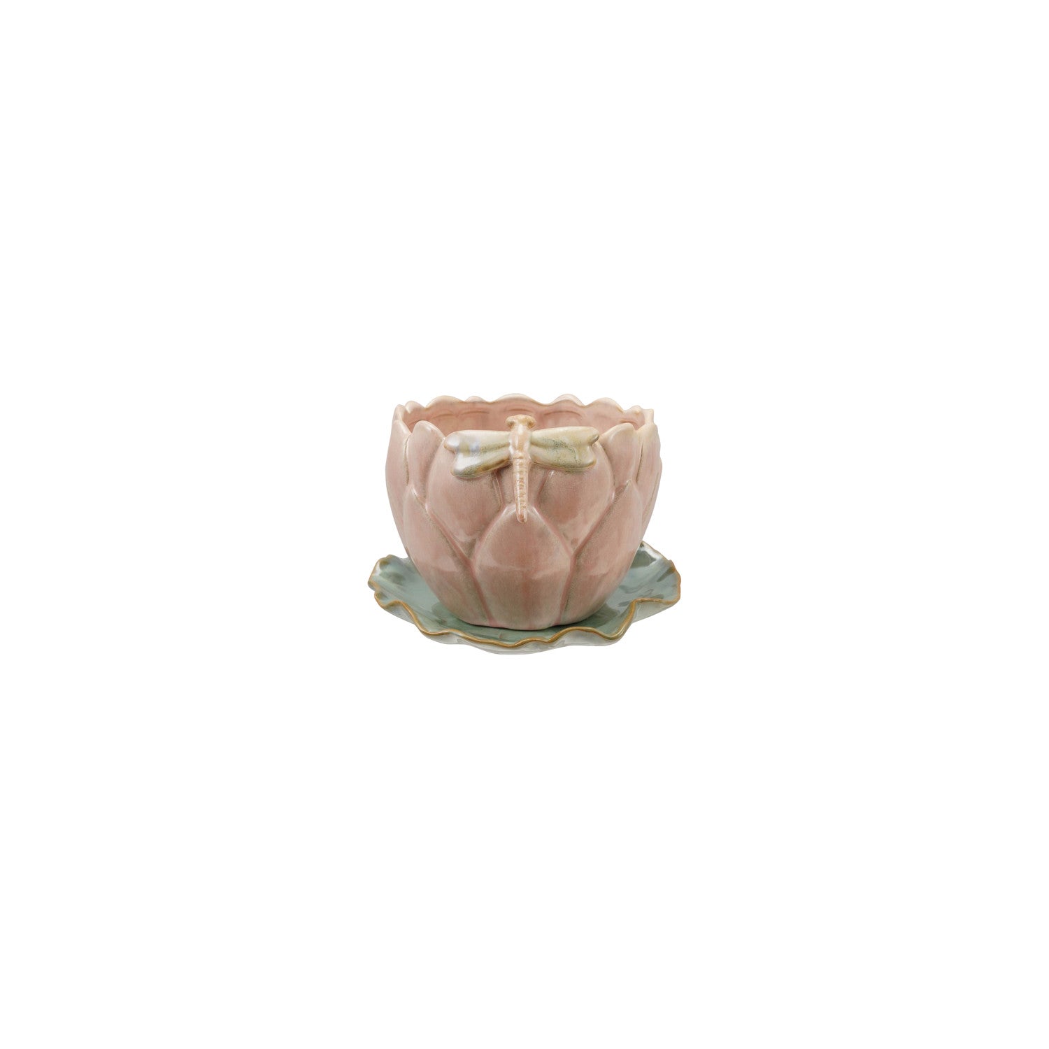 Stoneware Flower Shaped Planter & Saucer, Set of 2 (Holds 4" Pot) (Each One Will Vary)