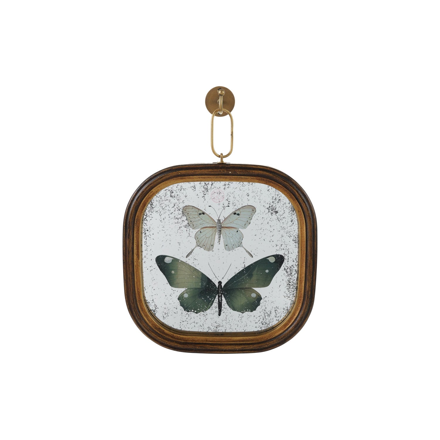 Wood Framed Antique Mirror Wall Decor with Butterflies & Metal Wall Hook, Set of 2