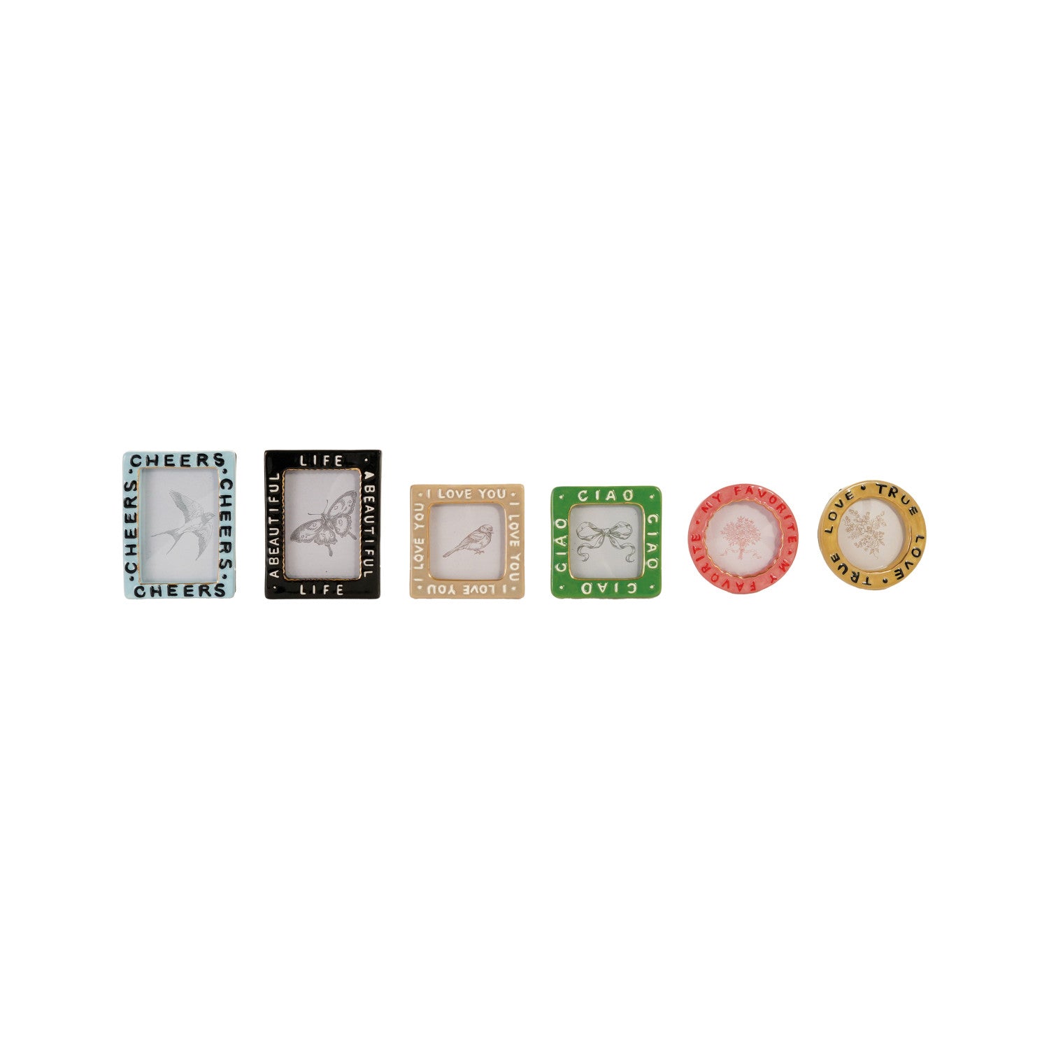 Hand-Painted Embossed Stoneware Mini Photo Frame Magnet, 6 Styles