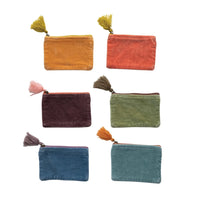 Cotton Velvet Zip Pouch with Tassel, 6 Colors
