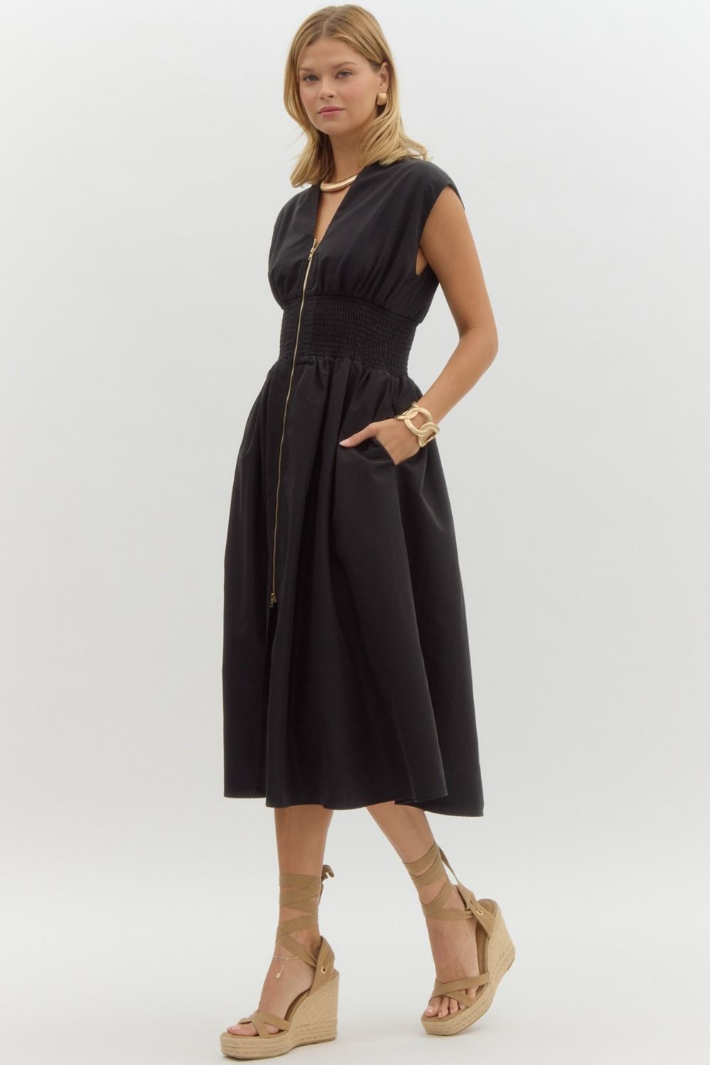 Sonji Solid Sleeveless Midi Dress