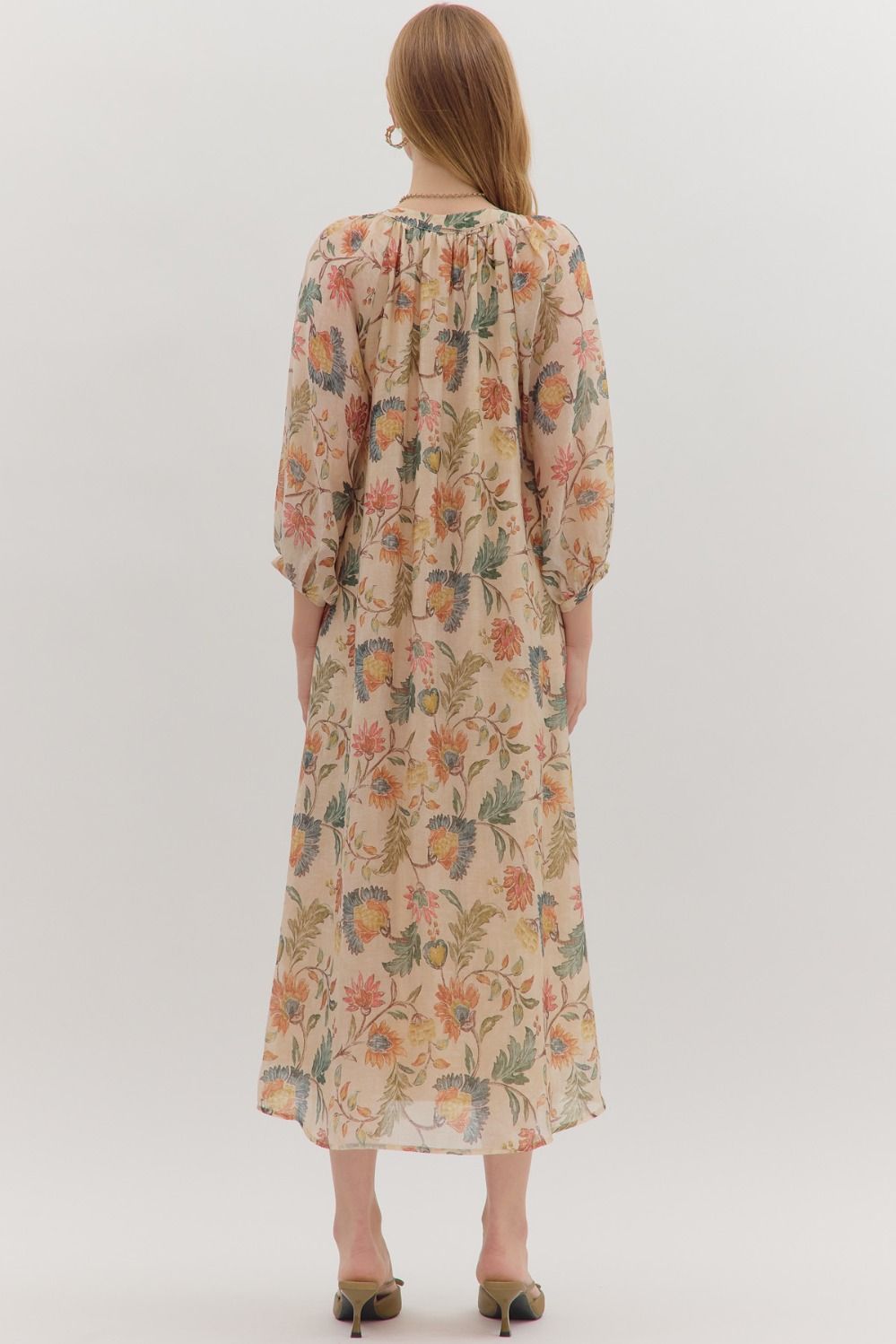 Amie Botanical Long Sleeve Midi Dress