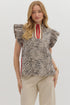Leopard Puff Flutter Sleeve Top