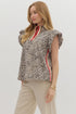 Leopard Puff Flutter Sleeve Top