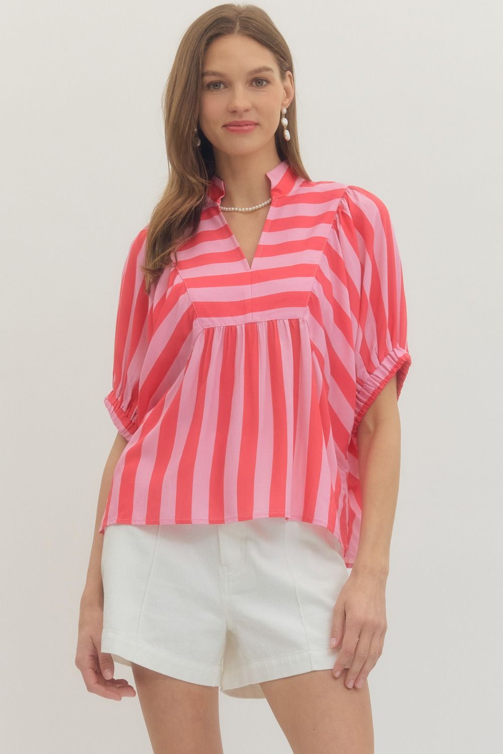 Annie Stripe Print Short Puff Sleeve Top