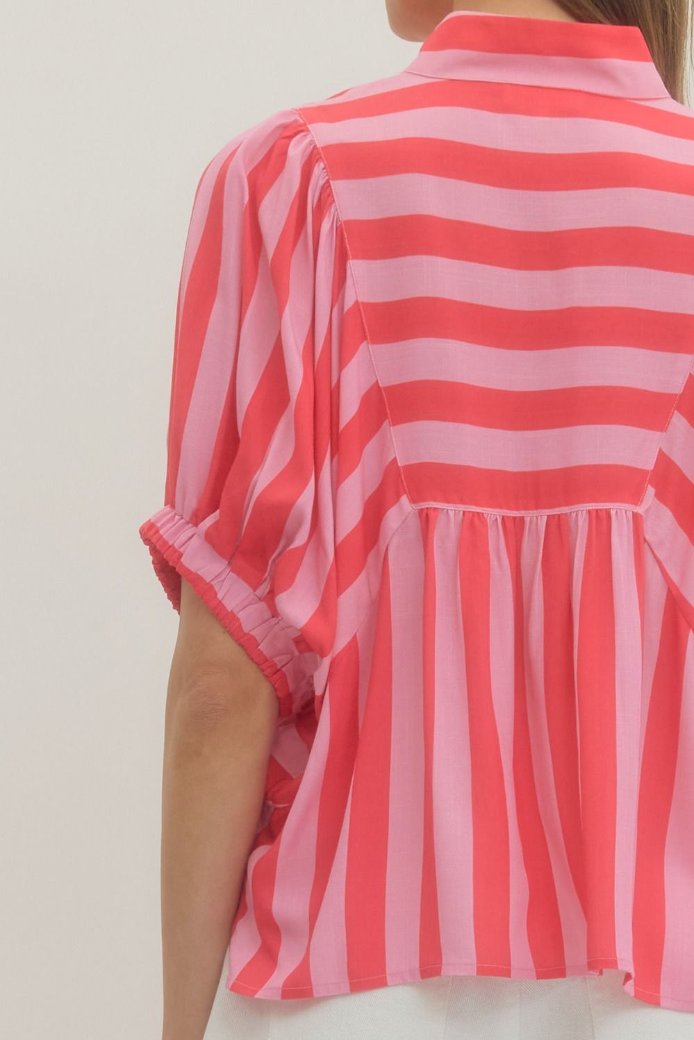 Annie Stripe Print Short Puff Sleeve Top