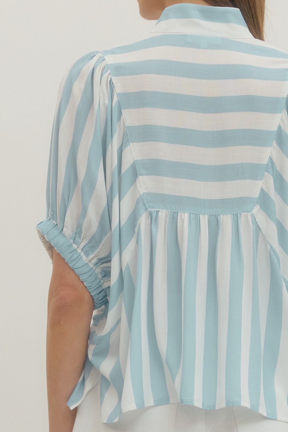 Annie Stripe Print Short Puff Sleeve Top