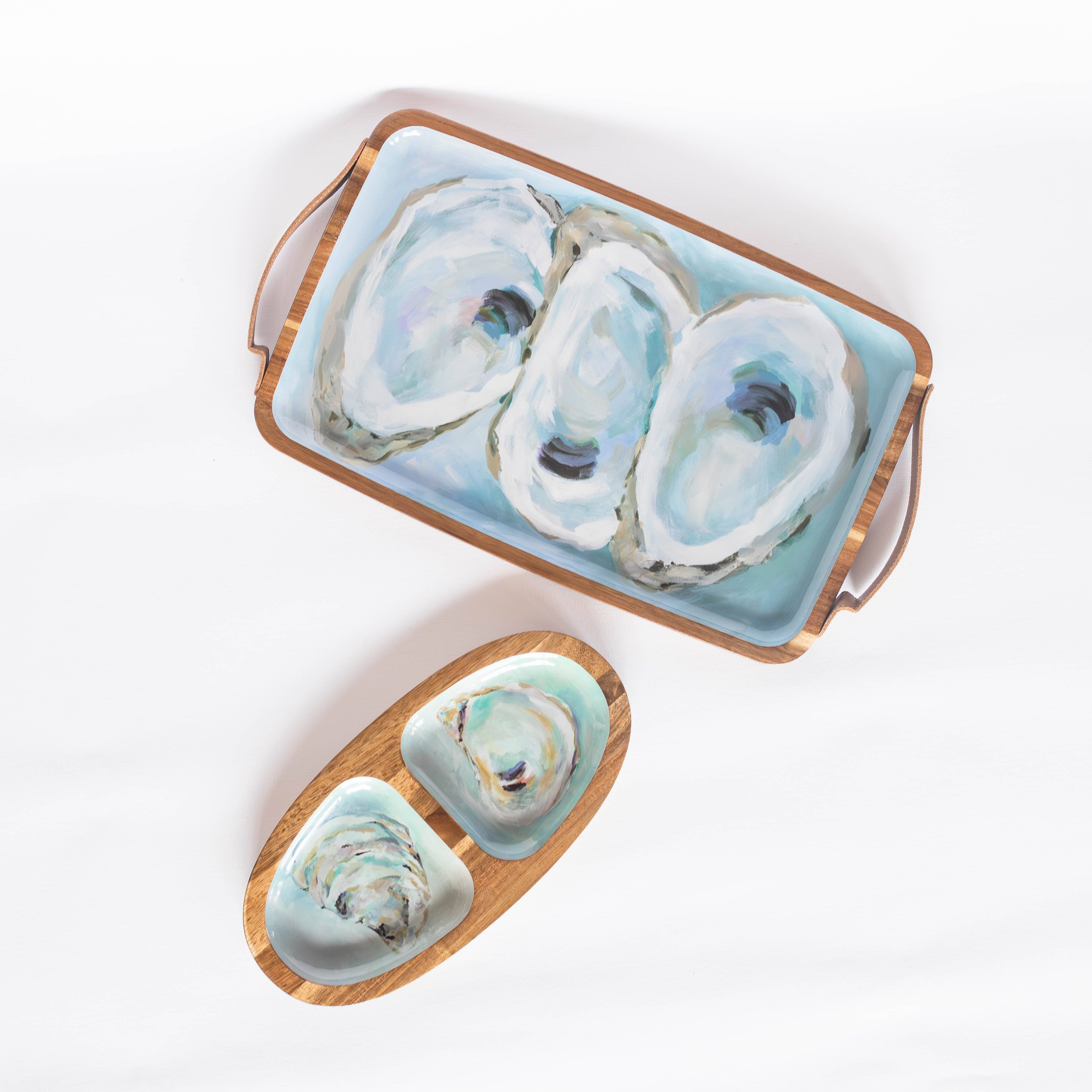 Wooden Serving Tray Rectangle Coastal Oysters by Kim Hovell Art - view 3