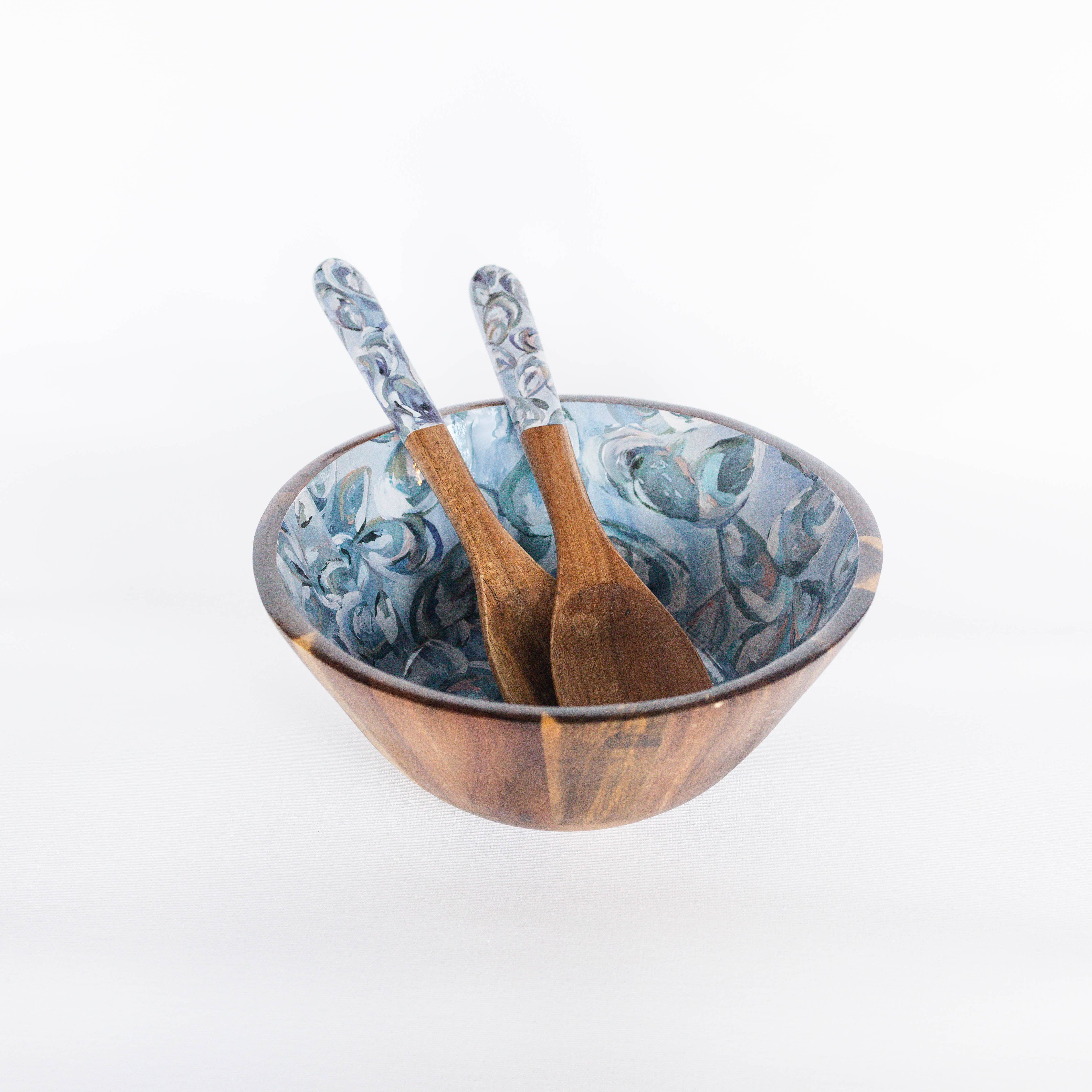 Wooden Salad Utensils - Pewter Shells by Kim Hovell Art - view 3