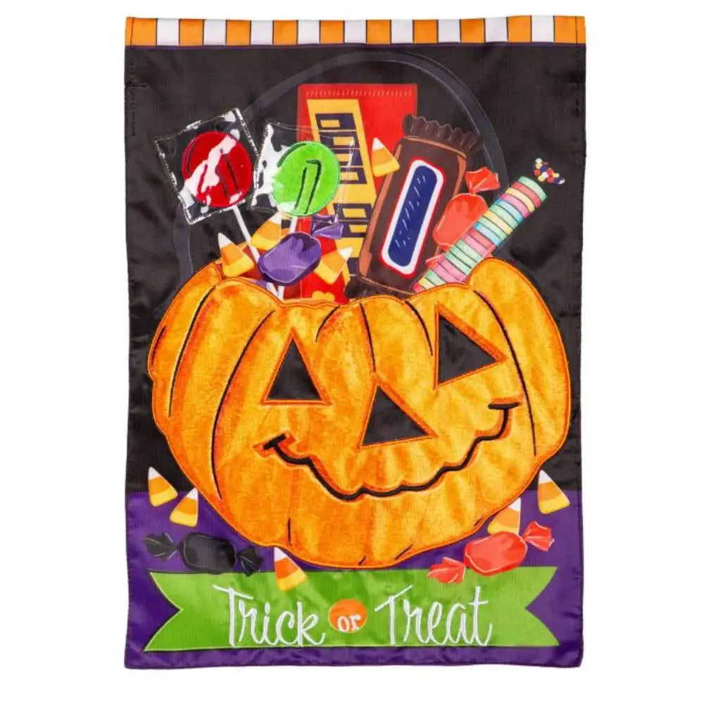 Trick or Treat Halloween Pumpkin Bucket Applique Garden Flag