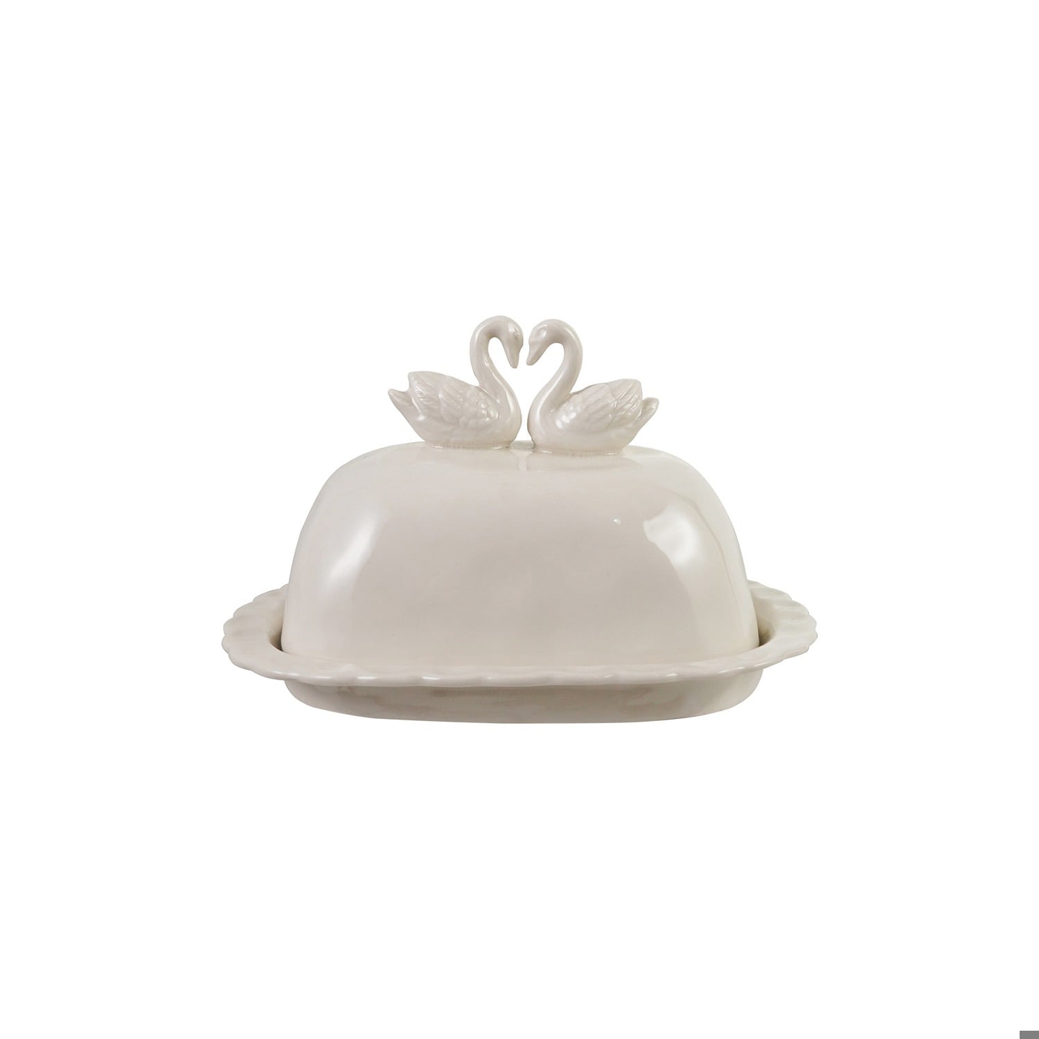 Stoneware Scalloped Butter Dish W Swans