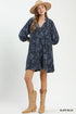 Umgee C6427 Velvet Babydoll Mini Dress – Slate Blue with Pockets - View 3