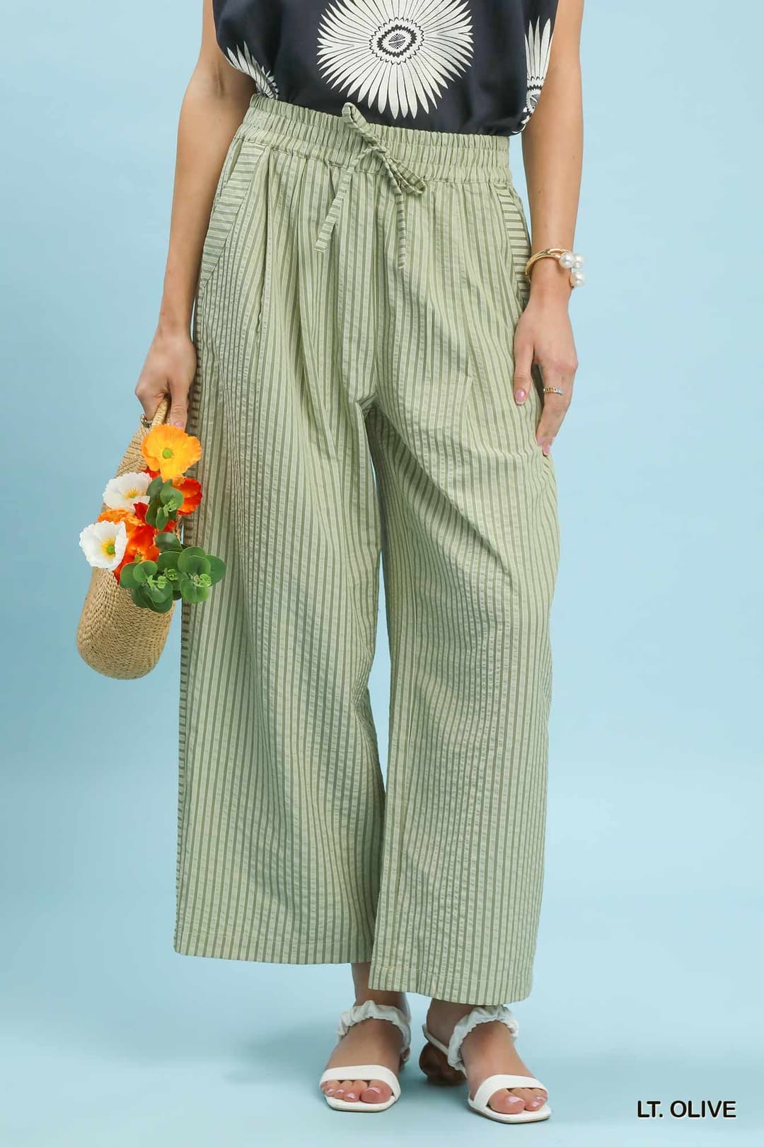 Umgee C5944 Striped Wide-Leg Pants – Navy Cotton Blend - View 2