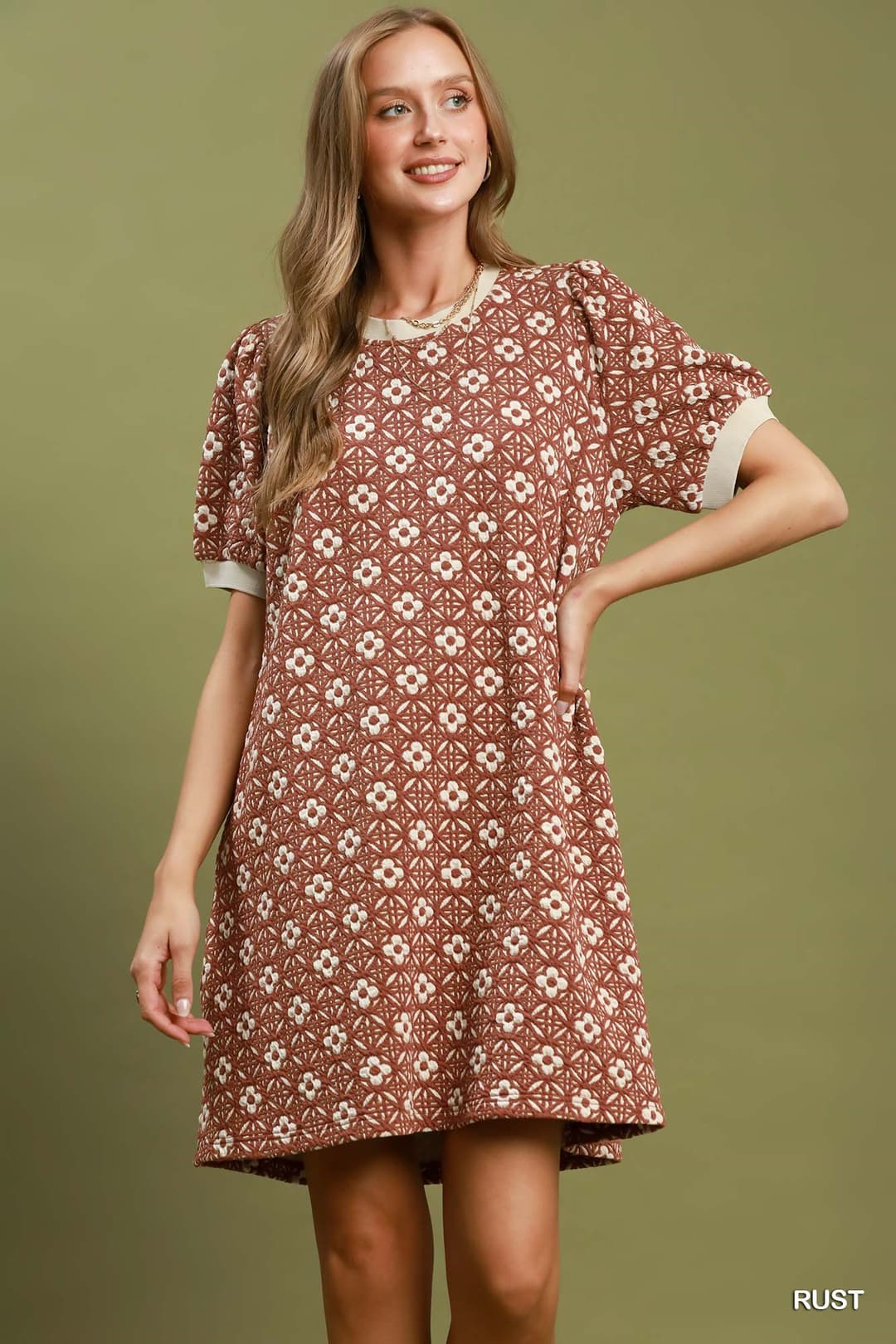 Umgee C6443 Textured Puff Sleeve Mini Dress – Black with Pockets - View 3