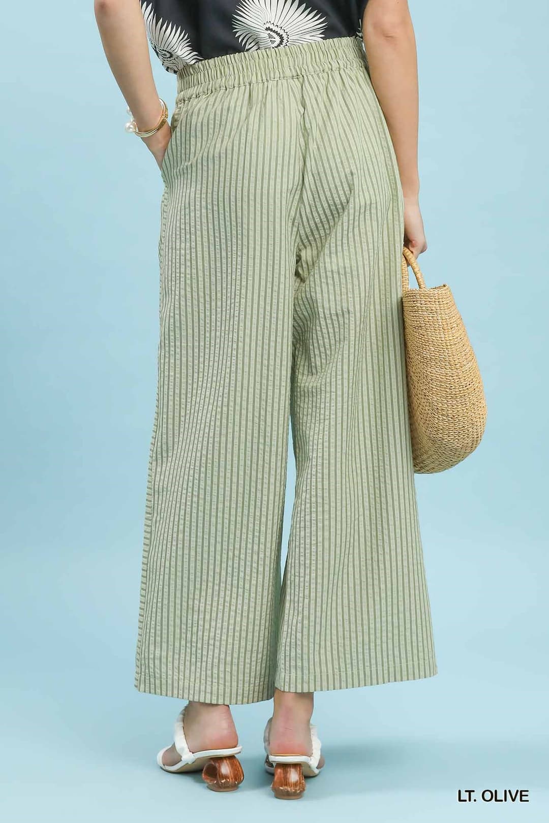 Umgee C5944 Striped Wide-Leg Pants – Navy Cotton Blend - View 5